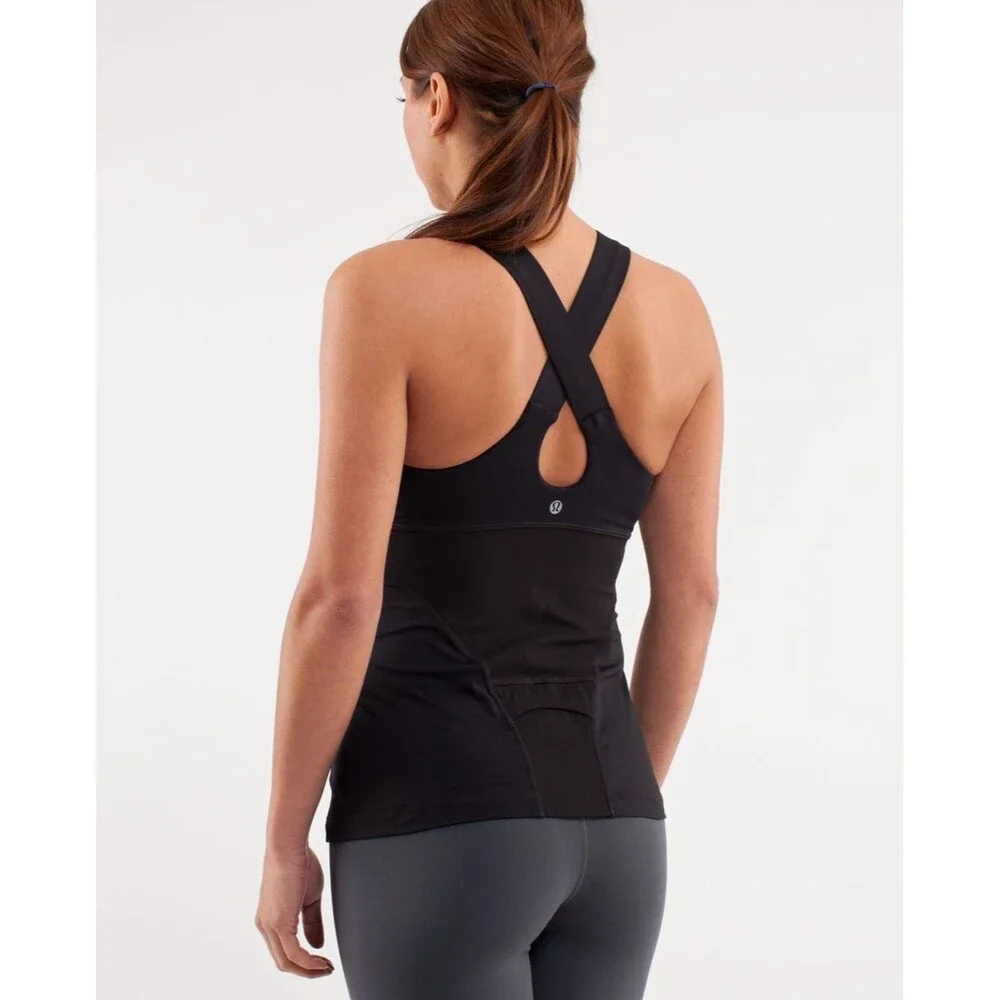 Lululemon Women's Black Athleisure Built In Bra Criss Cross Swift Tank 4
